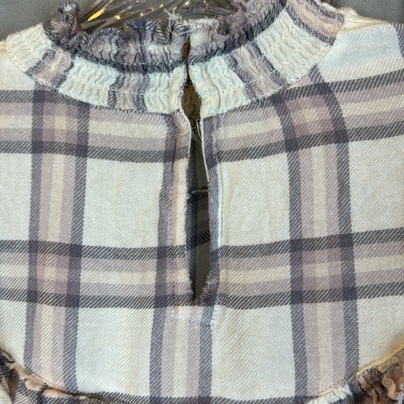 free People Plaid Ruffle Mock Neck Blouse- Sz Small - Picture 13 of 13
